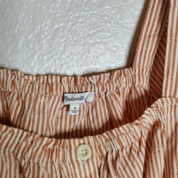 Madewell Puff-Sleeve Button-Front Crop Top in Embroidered Stripe sz M - Picture 6 of 8